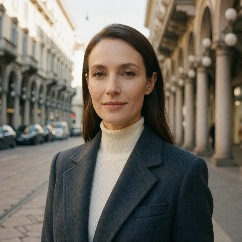 Portrait of an Italian woman from the Lombardy region, warm and approachable, softly lit